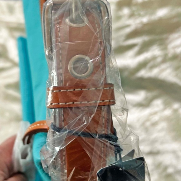 TOTE, DOONEY & BURKE, LEATHER, TURQUOISE WITH BROWN ACCENTS, ADJUSTABLE LEATHER - Picture 6 of 12